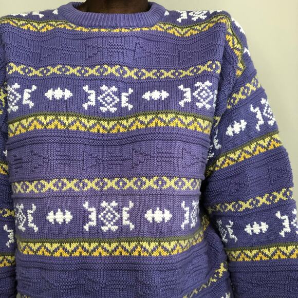 VINTAGE | 1980s Claiborne Textured Knit Cotton Sweater Size Medium - Picture 6 of 7